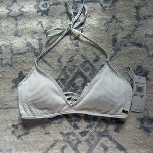 Roxy White Ribbed Halter Swim Top